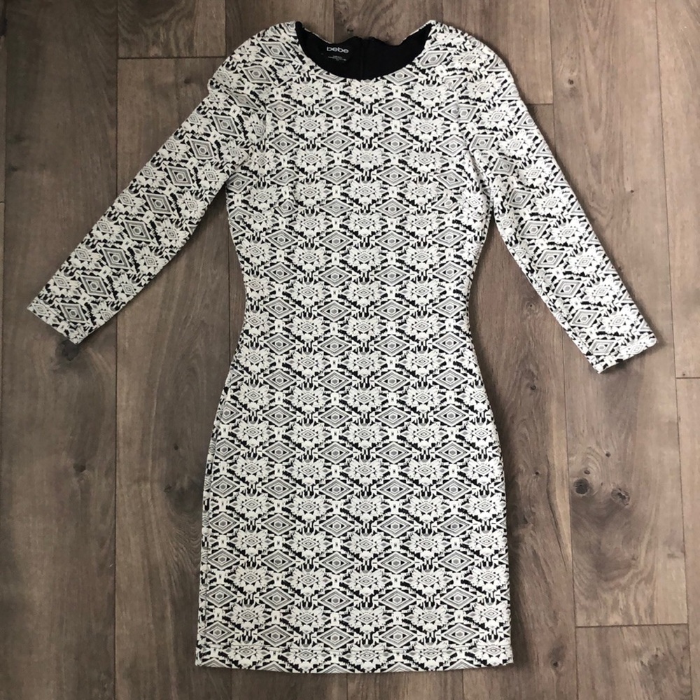 Long Sleeve Black and White Bebe Dress